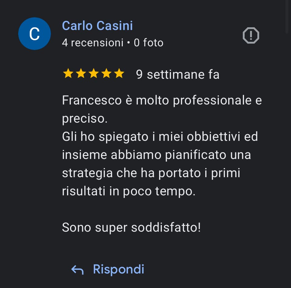 Recensione di un cliente, schermata 1