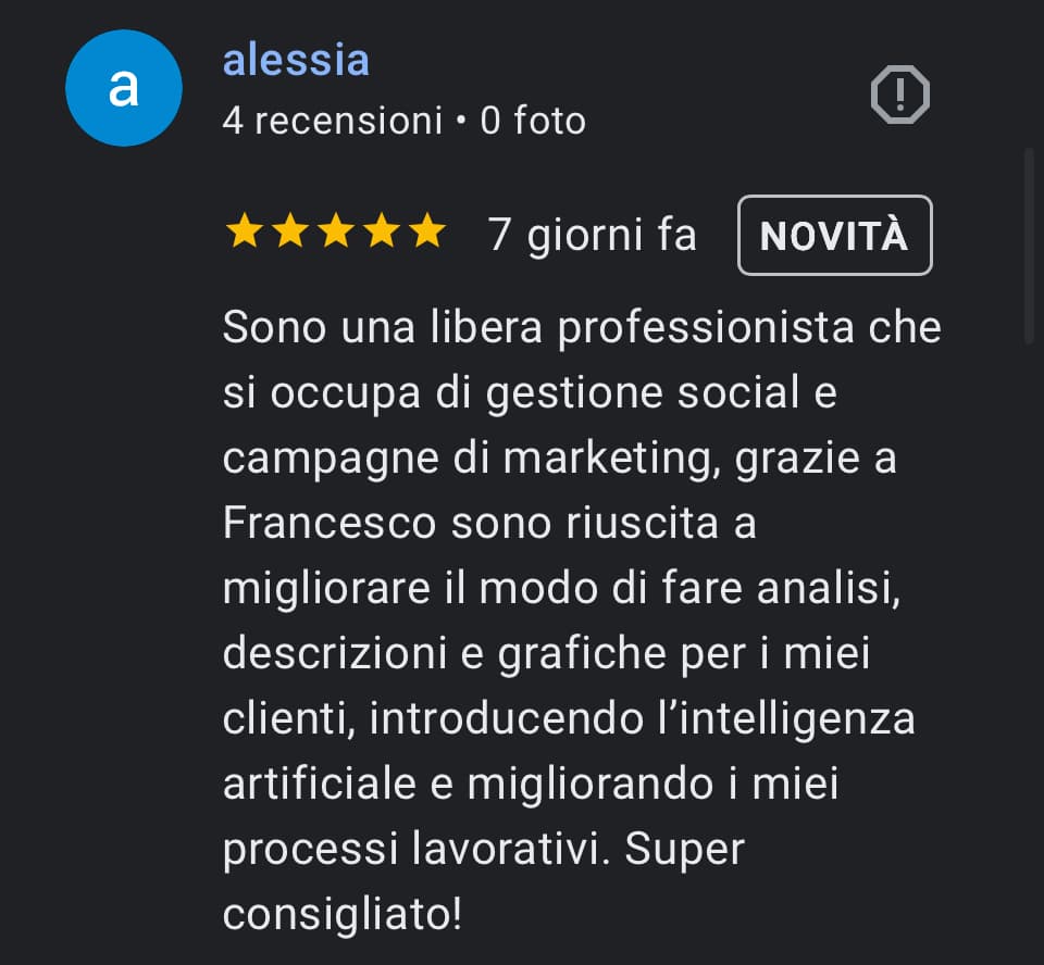 Recensione di un cliente, schermata 3