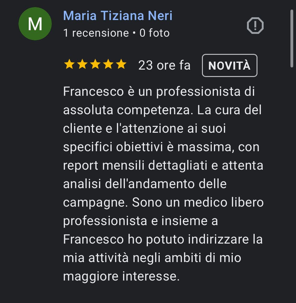 Recensione di un cliente, schermata 4